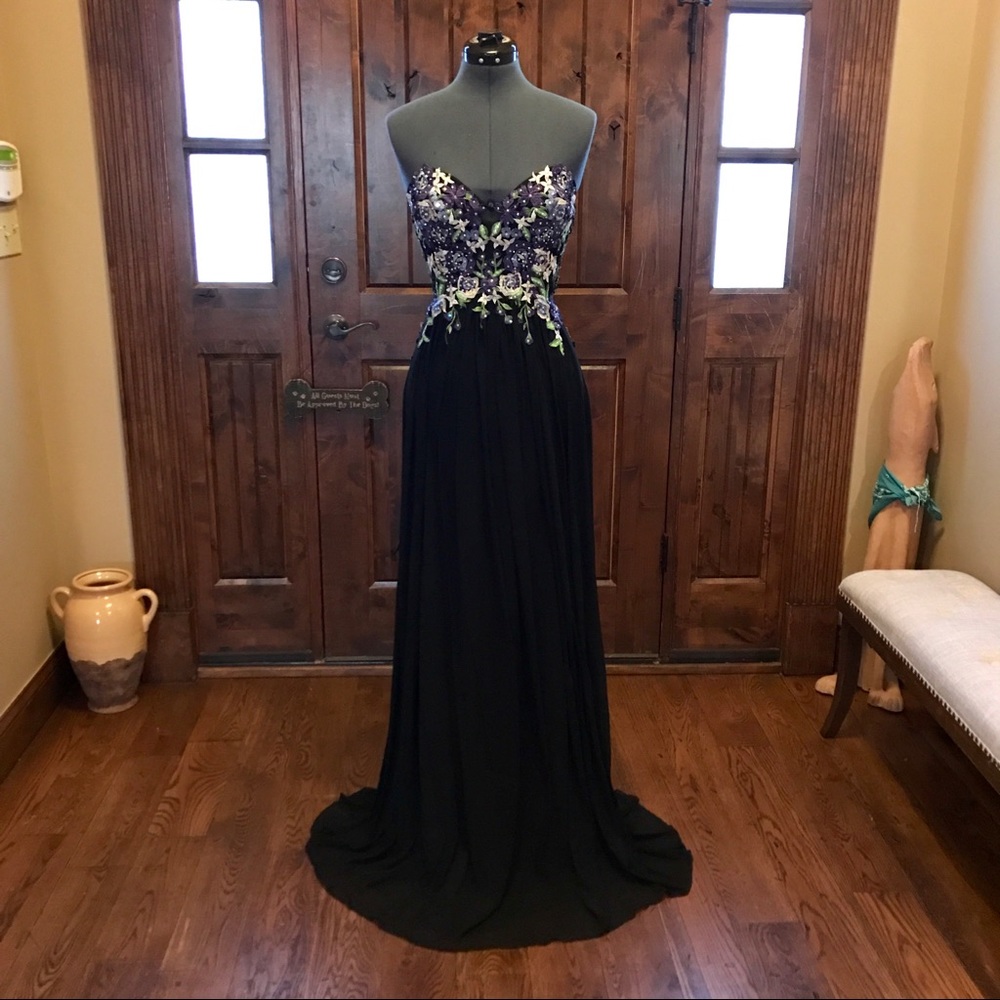 JVN Jovani Black Floral Embroidered Gown! #50057